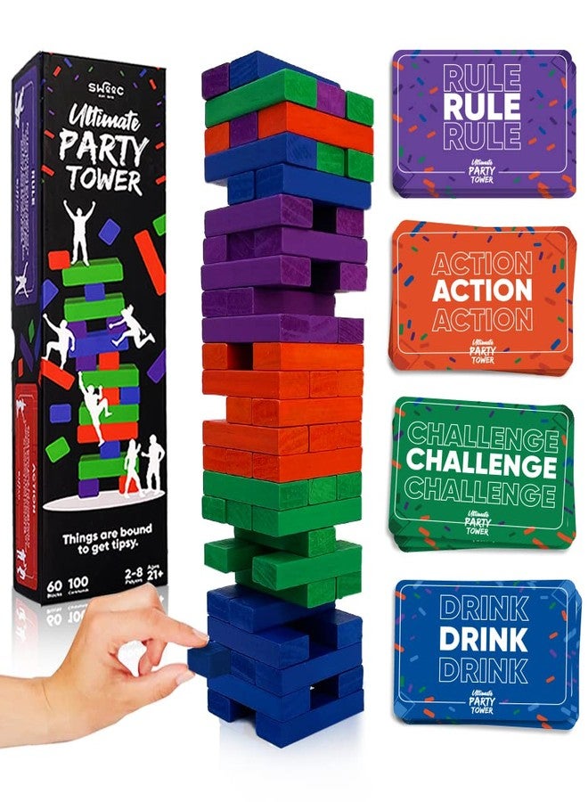 SWOOC Games - Ultimate Party Tower™ - 100 Original Commands, 60 Blocks, & 1000s of Hilarious Rule Combinations - A Tipsy Spin on Fun Classic Games for Power Hour - Ages 21+ - Wooden Tower Blocks Game - Image 1